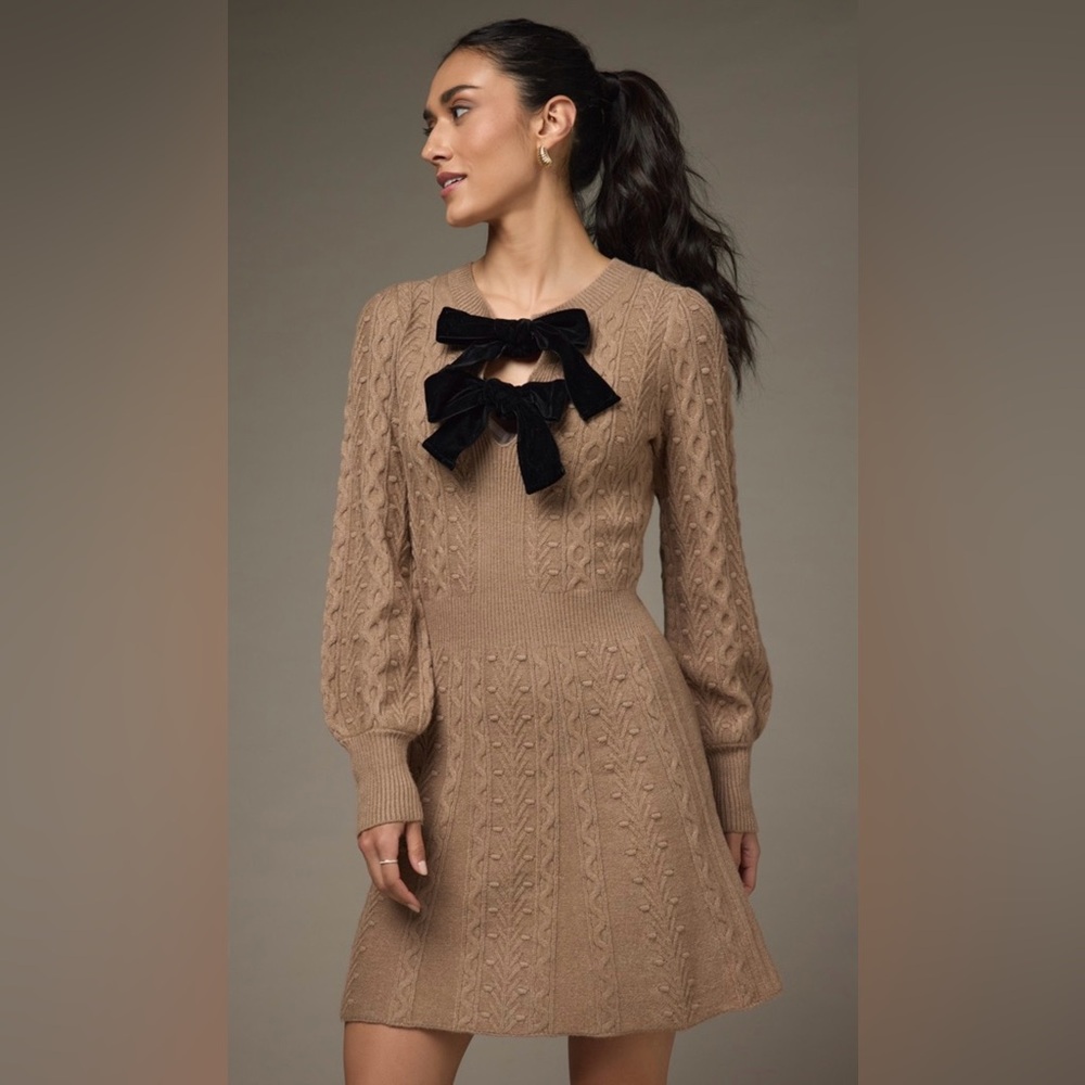 3/$30 Alyssa Double Velvet Bow Mini Sweater Dress